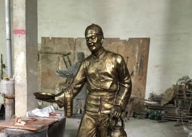端盤店小二人物銅雕 店小二雕塑景觀價(jià)格門口廠家