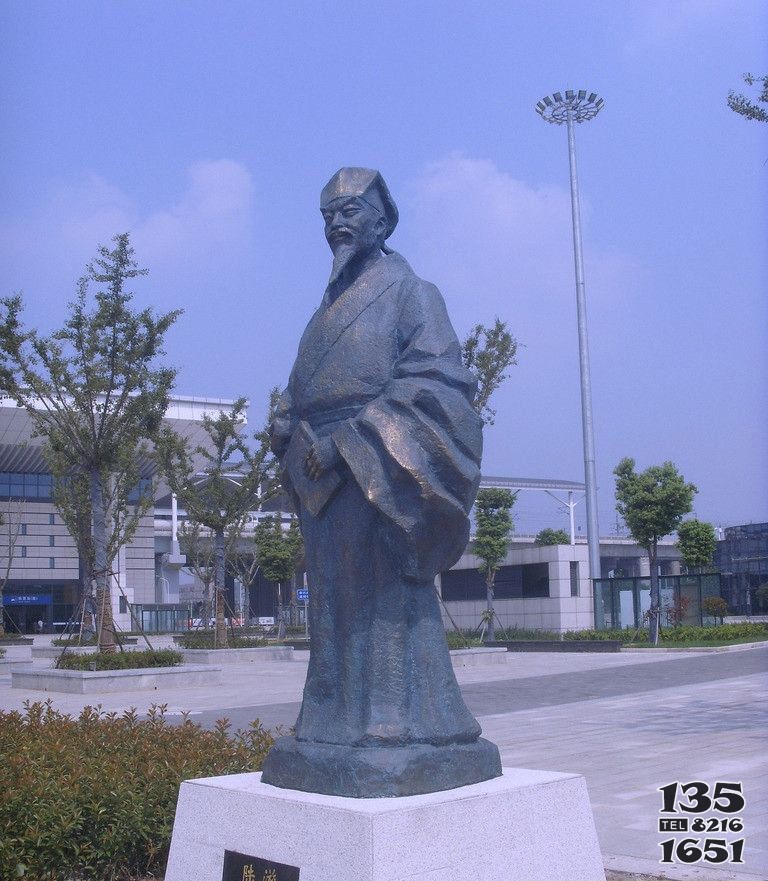 校園陸游名人銅雕 陸游雕塑公園濕地典故由來圖片