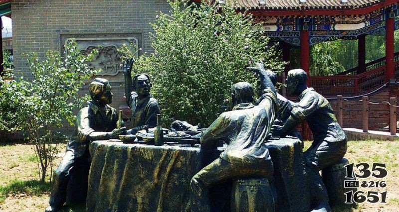 公園喝酒劃拳人物小品銅雕 圖片