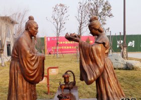 古代夫妻舉案齊眉人物銅雕 