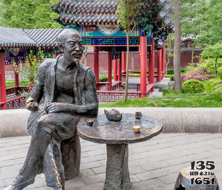 銅雕喝茶人物雕塑 圖片