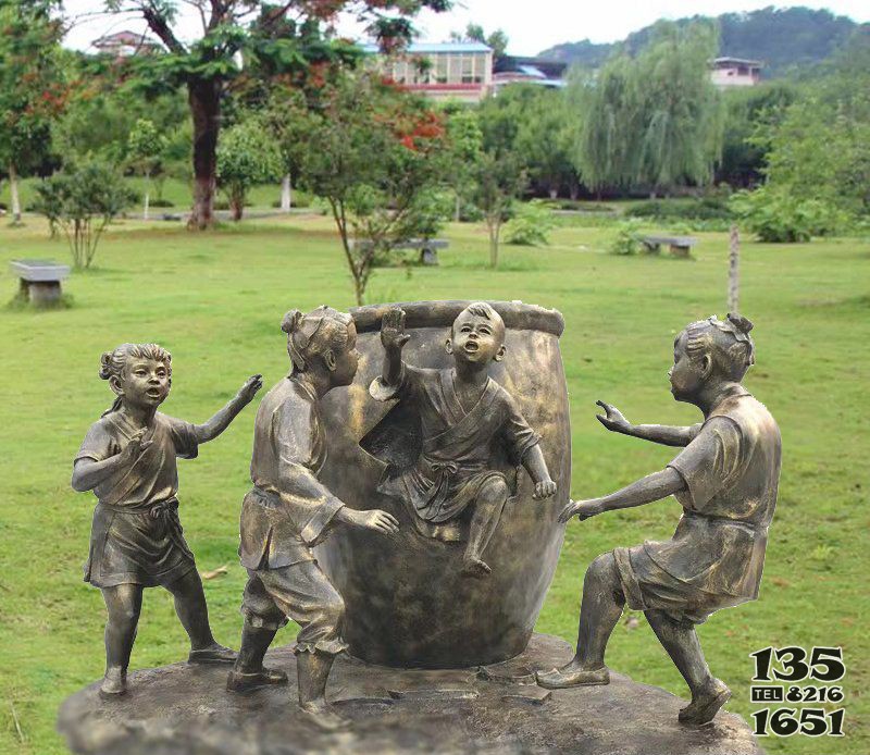 校園古代故事司馬光砸缸銅雕 圖片