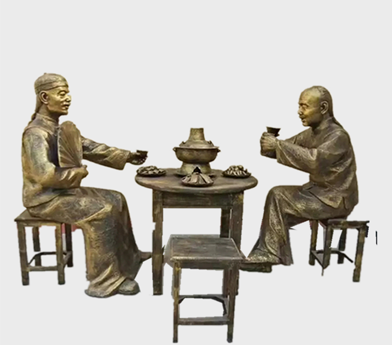 吃火鍋的古代人物銅雕 吃火鍋雕塑火鍋公園夫妻飯店圖片