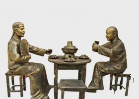 吃火鍋的古代人物銅雕 吃火鍋雕塑火鍋公園夫妻飯店