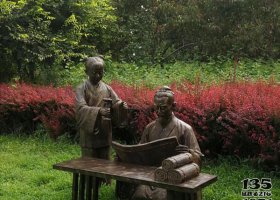 古代人物讀書銅雕 