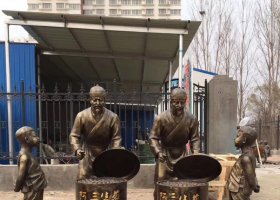 阿三生煎人物銅雕 