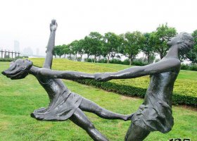 公園手拉手跳舞的女孩小品銅雕 