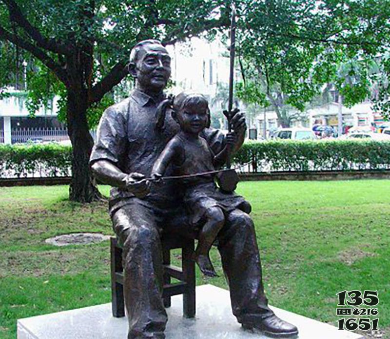 爺孫公園拉二胡銅雕 拉二胡雕塑二胡銅像青銅嗩吶圖片