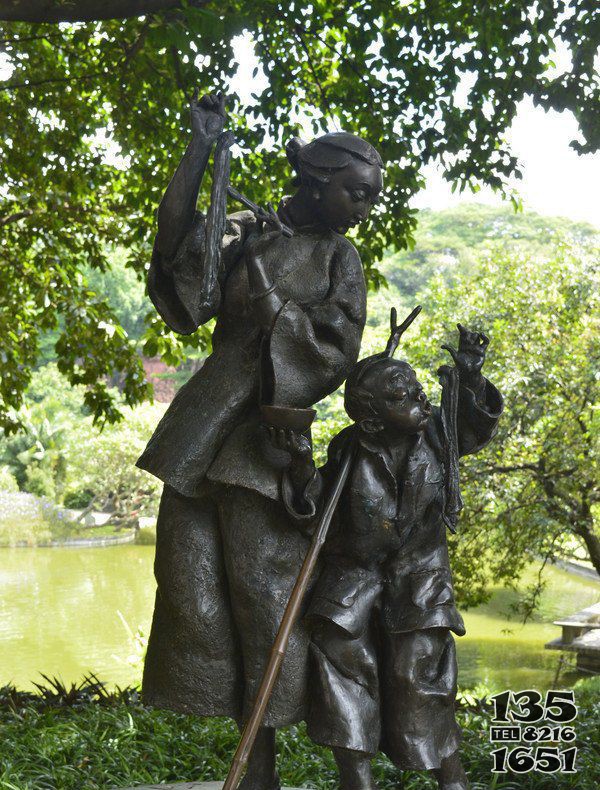 公園曬臘肉小品銅雕 圖片