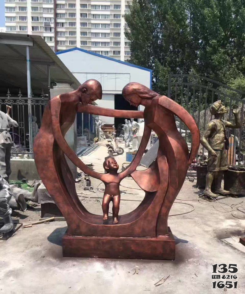 抽象一家三口人物銅雕 一家雕塑三口寓意親情純銅圖片
