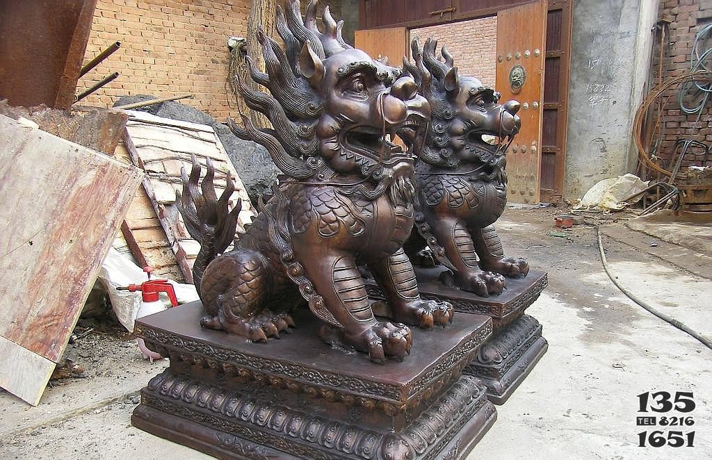 門口麒麟銅雕  麒麟雕塑圖片作品酒店品牌圖片