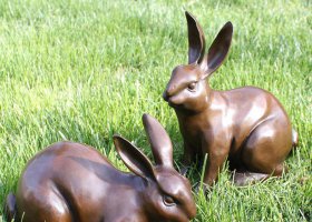 公園動(dòng)物兔子銅雕 兔子雕塑陶瓷先生美食尼爾