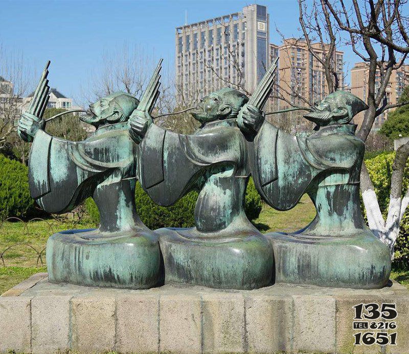 吹奏笙的抽象古代人物銅雕 樂(lè)器音樂(lè)圖片
