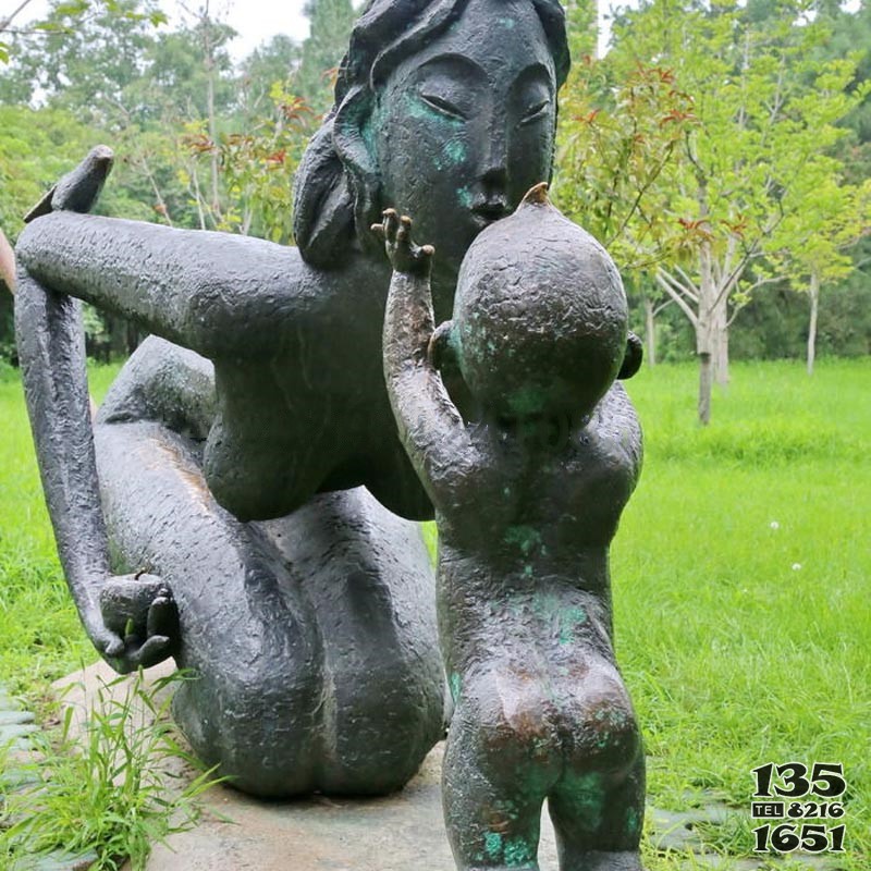 公園廣場銅雕人物母子玩耍雕塑擺件定制 母子雕塑圖案瑞獸大型白鷺圖片