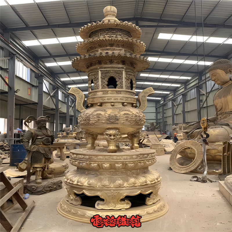 純銅鑄造大型寺廟香爐雕塑 純銅鑄造大型寺廟香爐雕塑