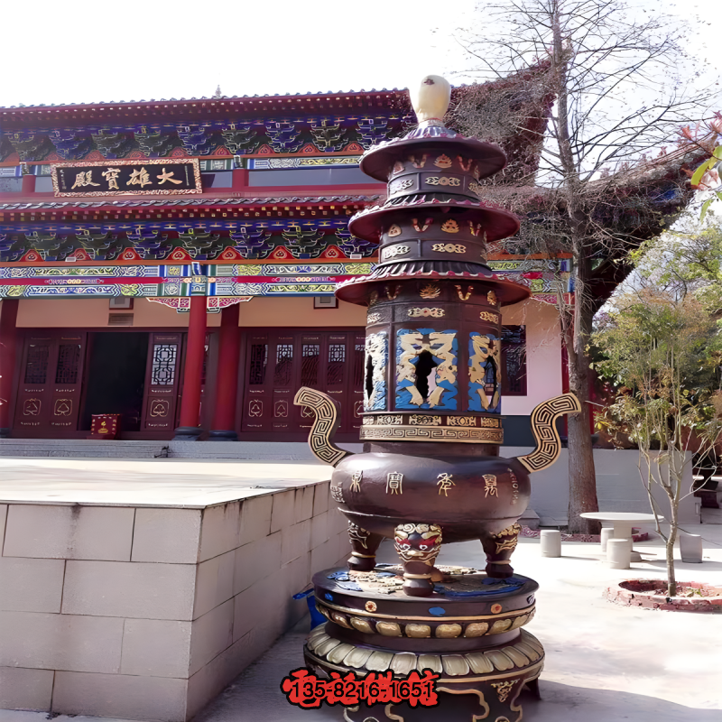 純銅彩繪寺廟銅香爐 純銅彩繪寺廟銅香爐