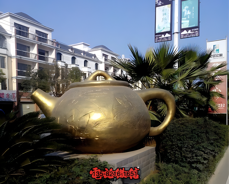 純銅漆金茶壺雕塑擺件 純銅漆金茶壺雕塑擺件
