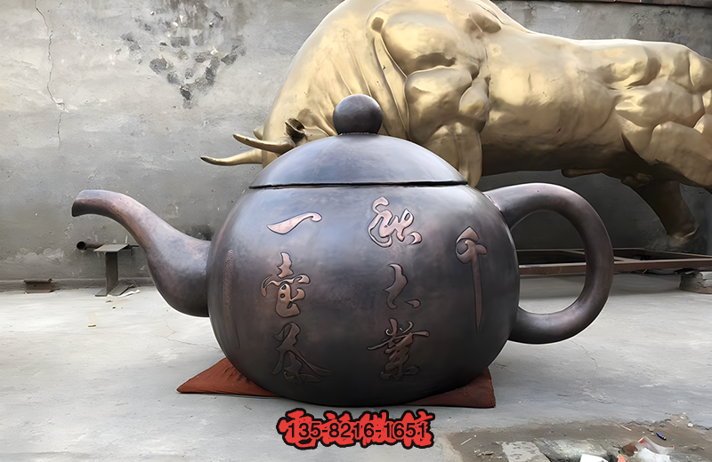 純銅仿古大型中式茶壺雕塑 純銅仿古大型中式茶壺雕塑